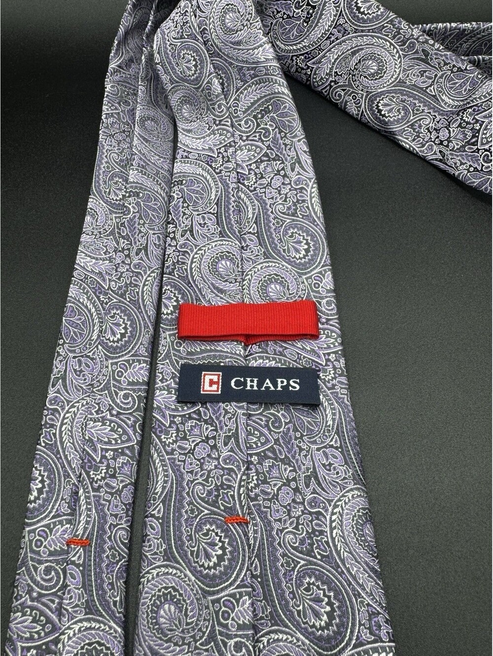 Chaps Silk Tie Purple Black Silver Paisley Handmade 58x3.25 - Picture 3 of 5